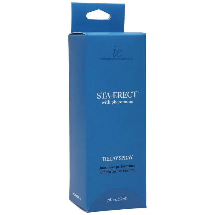 Sta-Erect Delay Spray blue retail box alone, front panel