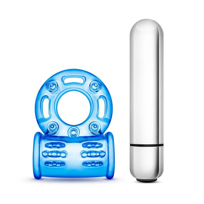 Blue Bull Ring standing beside its silver bullet, front view of the nubbed pad