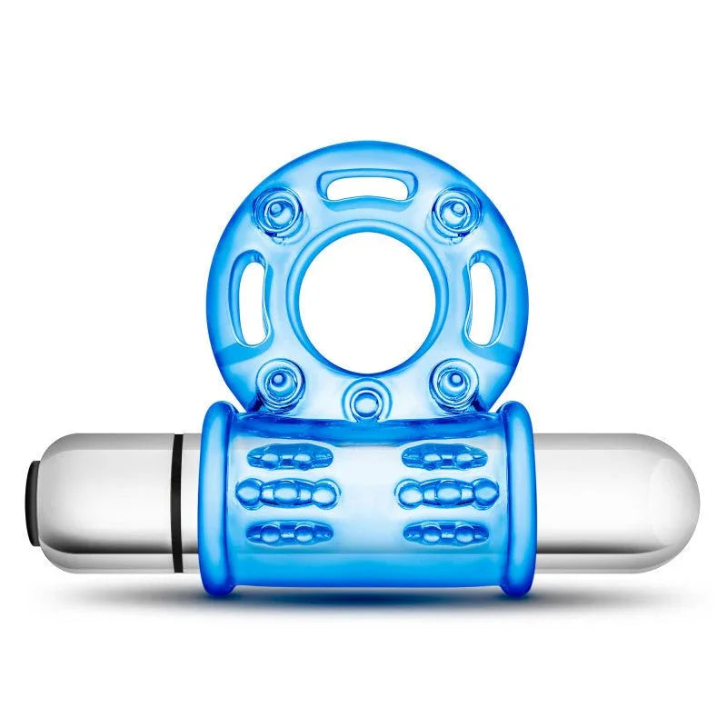 Blue Bull Ring with the silver bullet seated through the nubbed sleeve, hero view