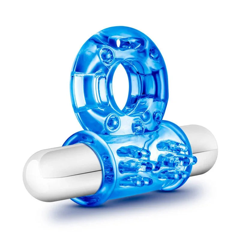 Blue Bull Ring at an angle with the silver bullet pushed through the sleeve