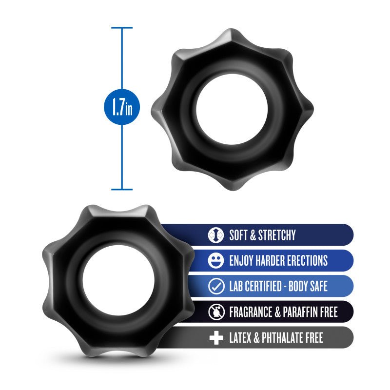 Buy Stay Hard Nutz - Black Cock Rings - Set of 2 – Naughtyhut NZ sex toys online. Discreet delivery & top brands.