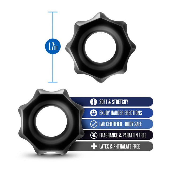 Stay Hard Nutz - Black Cock Rings - Set of 2 – Sex toys NZ by Naughtyhut. Discreet delivery nationwide.