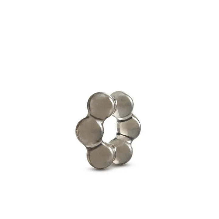 A single smoke black Thick Bead cock ring on white, five chunky beads in a circle