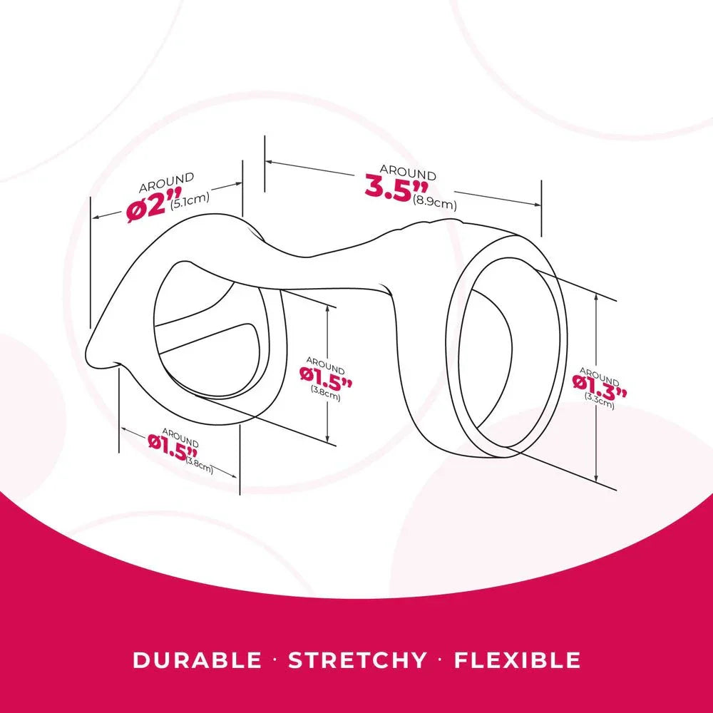 Strap The Balls dimension drawing, 3.5 inch length and ring widths