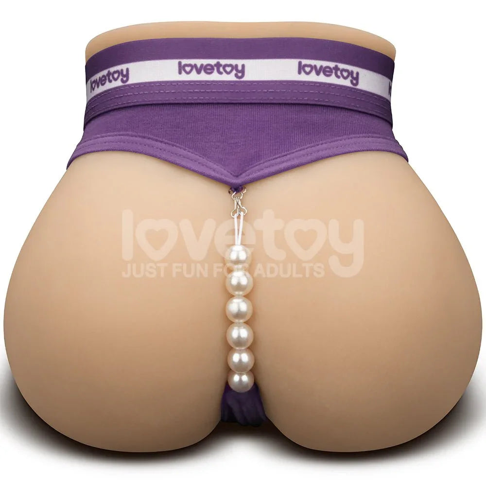 Back of the Streetgirls masturbator in purple Lovetoy briefs with the pearl strand