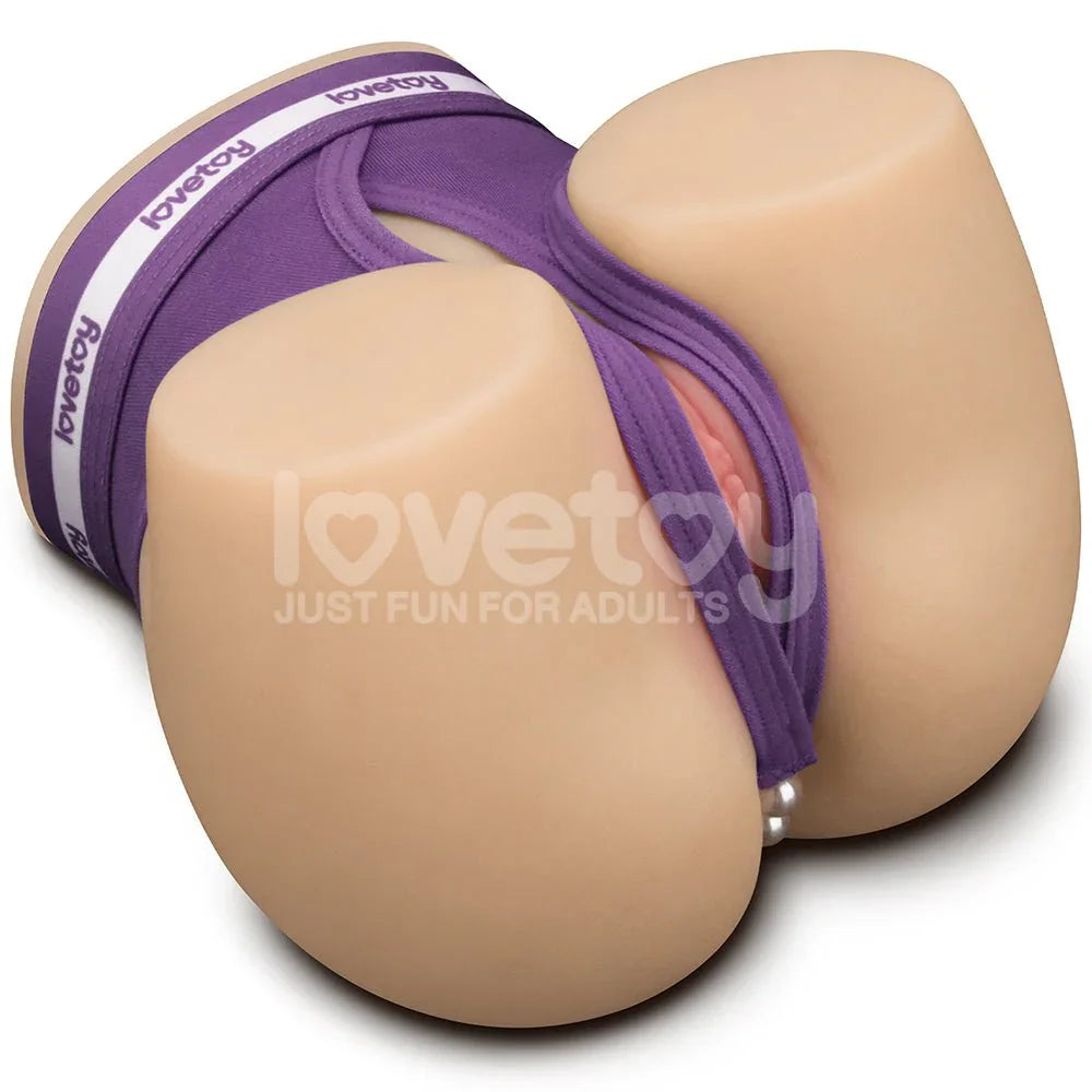 Streetgirls torso masturbator in purple briefs, three-quarter view of the hips and thighs