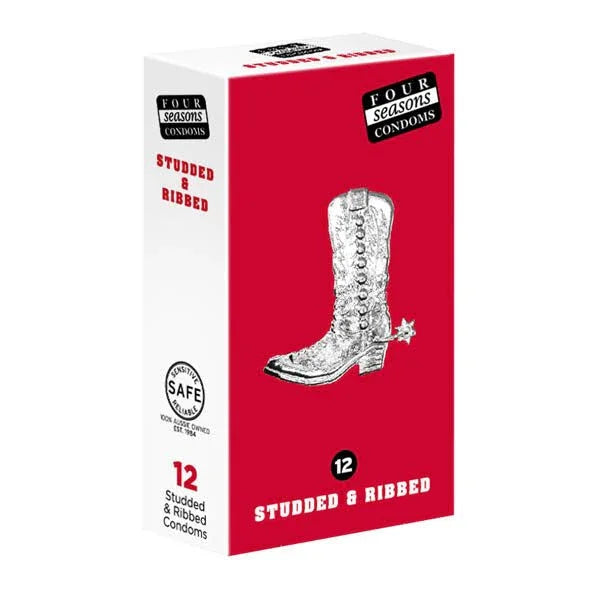 Four Seasons Studs and Ribs 12 pack, red box with silver cowboy-boot artwork
