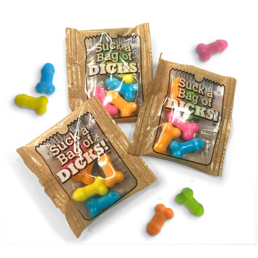 Suck A Bag Of Dicks Counter Display - Fruit Flavoured Lollies - Counter Display of 100 Party Packs – Sex toys NZ by Naughtyhut. Discreet delivery nationwide.