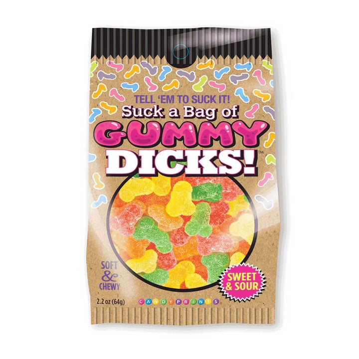 Suck A Bag Of Gummy Dicks, 64 g bag of soft and chewy sweet and sour gummies