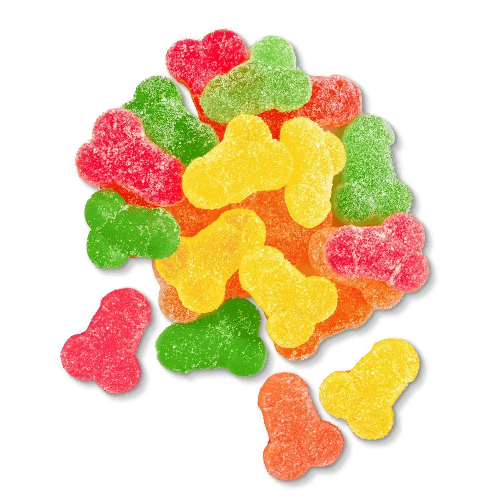 Gummy Dicks sugar-coated penis gummies heaped in red, green, orange and yellow