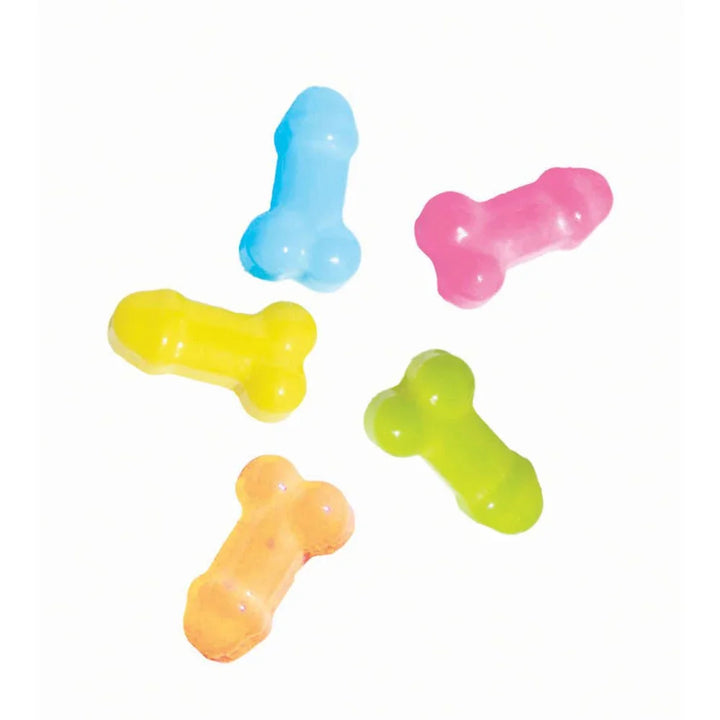 Sour Dicks penis-shaped hard lollies scattered in five bright colours
