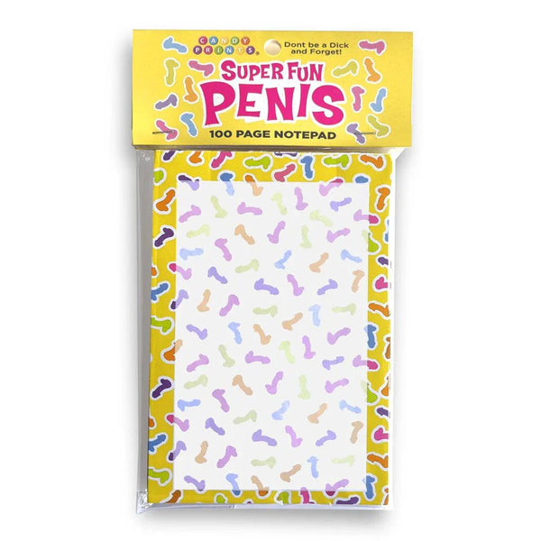 Super Fun Penis notepad, 100 pages of penis print in its yellow header pack