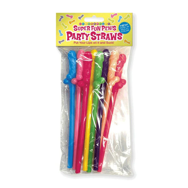 Super Fun Penis party straws, eight coloured penis-topped straws in the pack