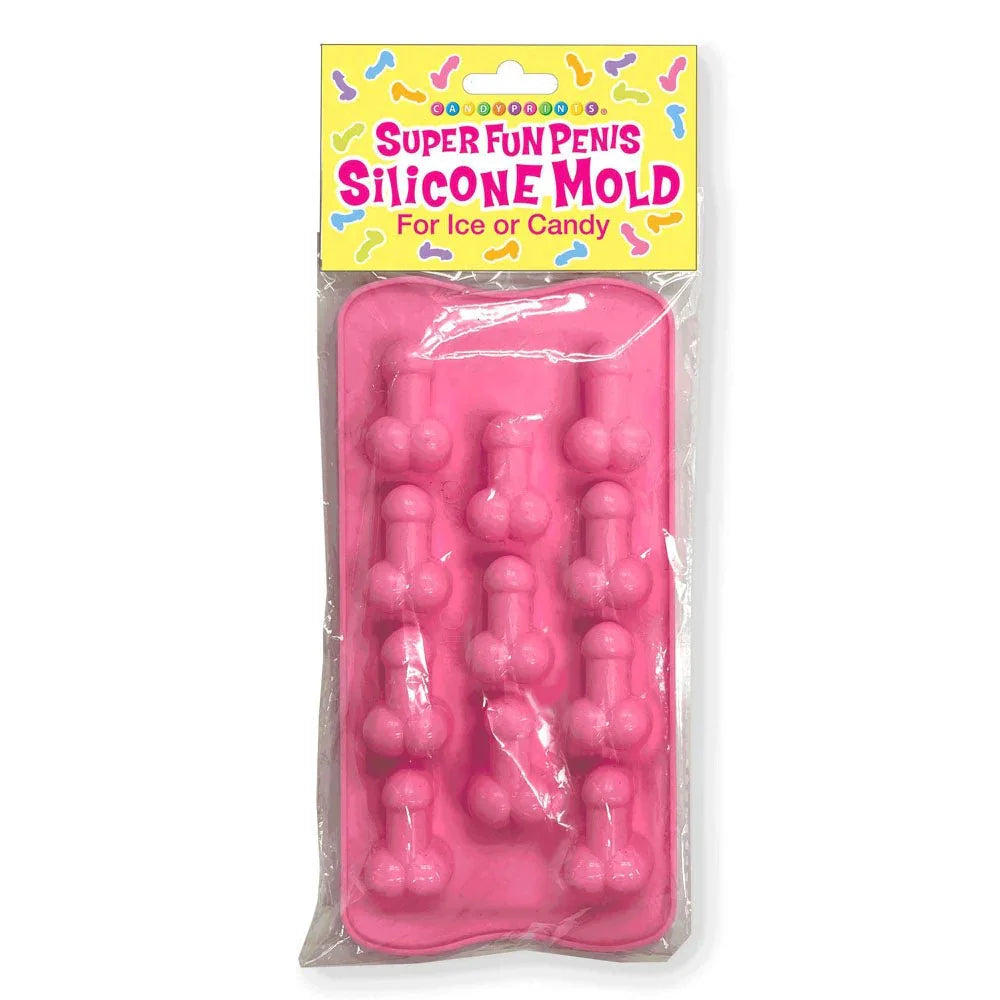 Super Fun Penis silicone mould in Pink, ten-cavity tray sealed in its header pack