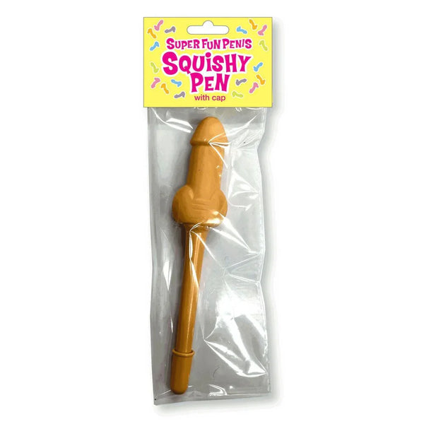 Super Fun Penis squishy pen with a moulded flesh topper, sealed in its header pack