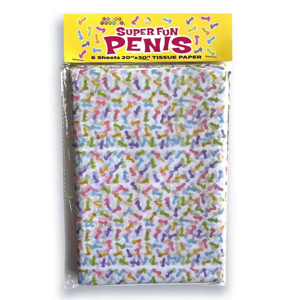 Super Fun Penis tissue paper, 6 sheets printed with multicoloured penises