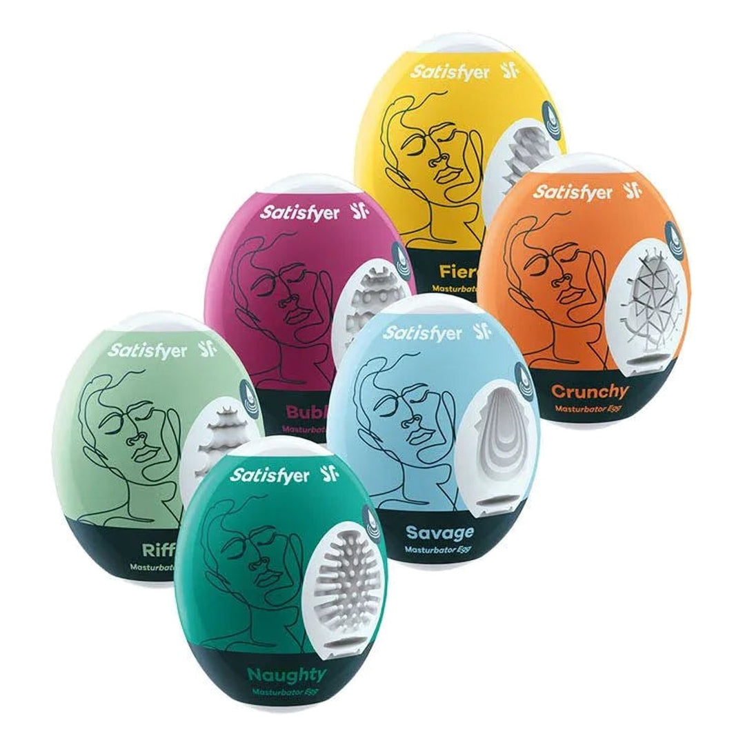 Satisfyer Masturbator Eggs 6 Pack in White, product-only colour swatch on white