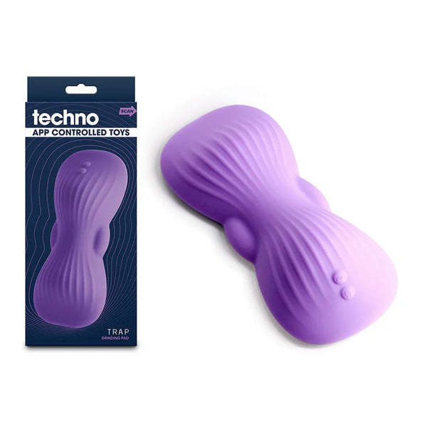 Techno Trap app controlled grind pad in Purple, ribbed pad beside its techno box