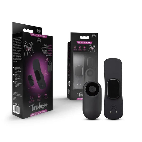 Temptasia remote control panty vibe in black with its remote and two retail boxes