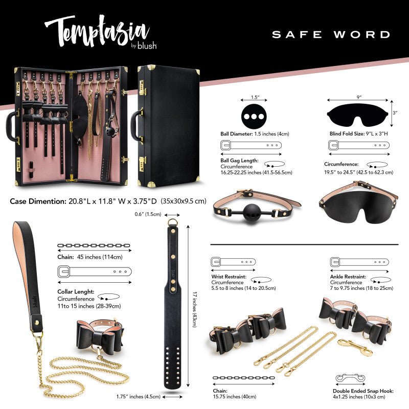 Buy Temptasia Safe Word Bondage Kit with Suitcase - 9 Piece Bondage Set – Naughtyhut NZ sex toys online. Discreet delivery & top brands.