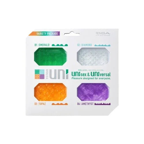 Tenga Uni Variety Pack, four sleeves in emerald, diamond, topaz and amethyst