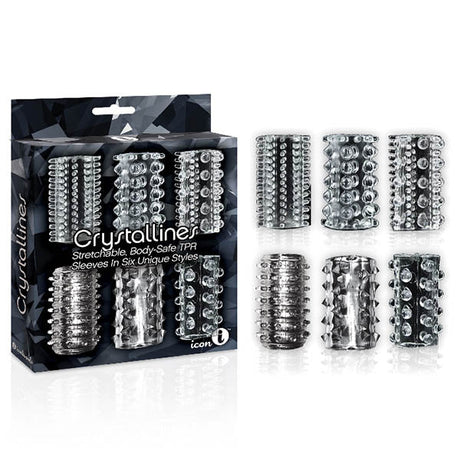 Buy The 9's Crystalline TPR Cock Sleeves - Clear Penis Sleeves - Set of 6 – Naughtyhut NZ sex toys online. Discreet delivery & top brands.