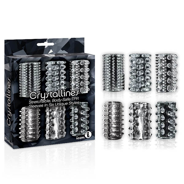 Buy The 9's Crystalline TPR Cock Sleeves - Clear Penis Sleeves - Set of 6 – Naughtyhut NZ sex toys online. Discreet delivery & top brands.