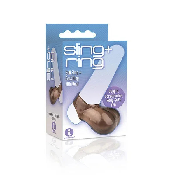 The 9's Sling and Ring retail box picturing the smoke-tinted ball sling and cock ring
