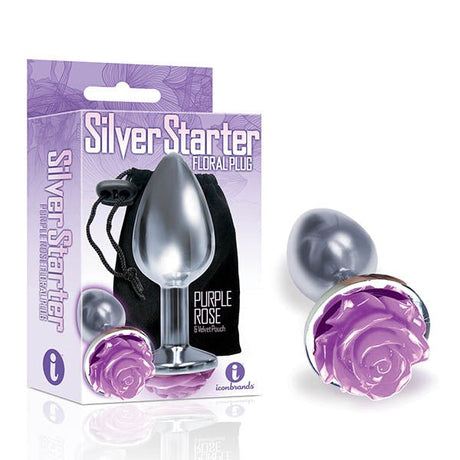Buy The 9's The Silver Starter - Silver 7.1 cm (2.8'') Butt Plug with Purple Rose Bottom – Naughtyhut NZ sex toys online. Discreet delivery & top brands.
