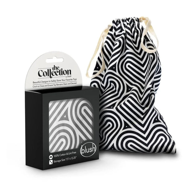 The Collection Embrace cotton toy storage bag in black and white geometric print