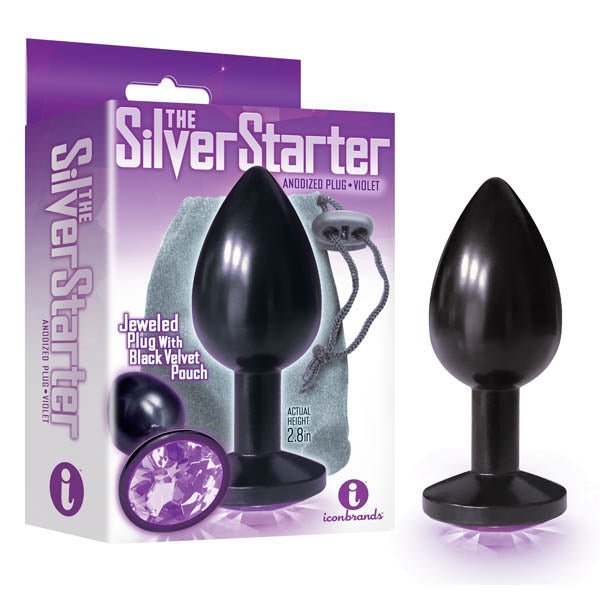 The Silver Starter - Anodised Black 7.1 cm (2.8'') Butt Plug with Violet Round Jewel – Sex toys NZ by Naughtyhut. Discreet delivery nationwide.
