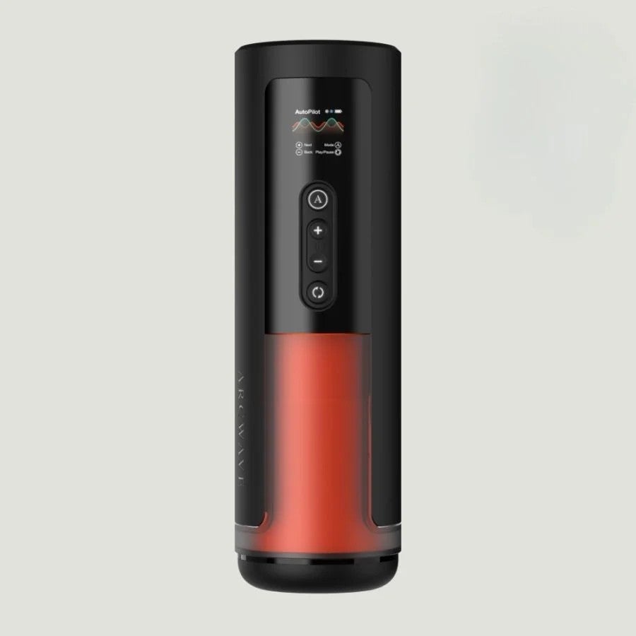 Arcwave Thruster automatic stroker in black with red sleeve and control panel