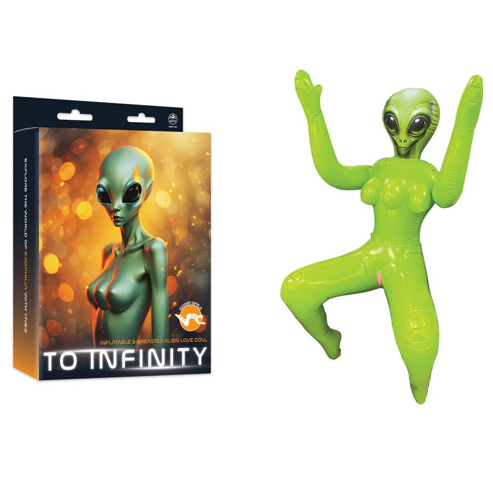 To Infinity - Green Inflatable Squatting Alien Love Doll – Sex toys NZ by Naughtyhut. Discreet delivery nationwide.