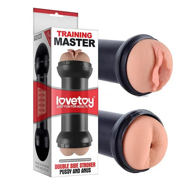 Lovetoy Training Master double sided stroker box, with the pussy and anus openings shown
