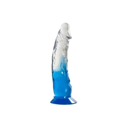 Two Tone 6 inch PVC dong in Clear/Blue, clear shaft over a blue suction base