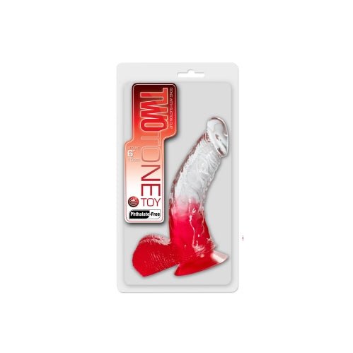 Two Tone 6" PVC Dong in Clear/Red (With Balls) – Sex toys NZ by Naughtyhut. Discreet delivery nationwide.