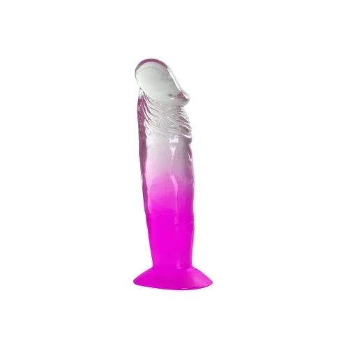 Two Tone 7 inch PVC dong in Clear/Purple, clear shaft fading to magenta at the base