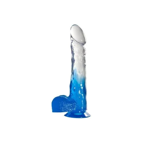 Two Tone 8 inch dong with balls in Clear/Blue, clear shaft over blue balls