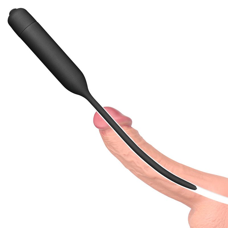 Buy Ultimate Silicone Vibrating Urethral Dilator - Black Vibrating Urethral Sound – Naughtyhut NZ sex toys online. Discreet delivery & top brands.