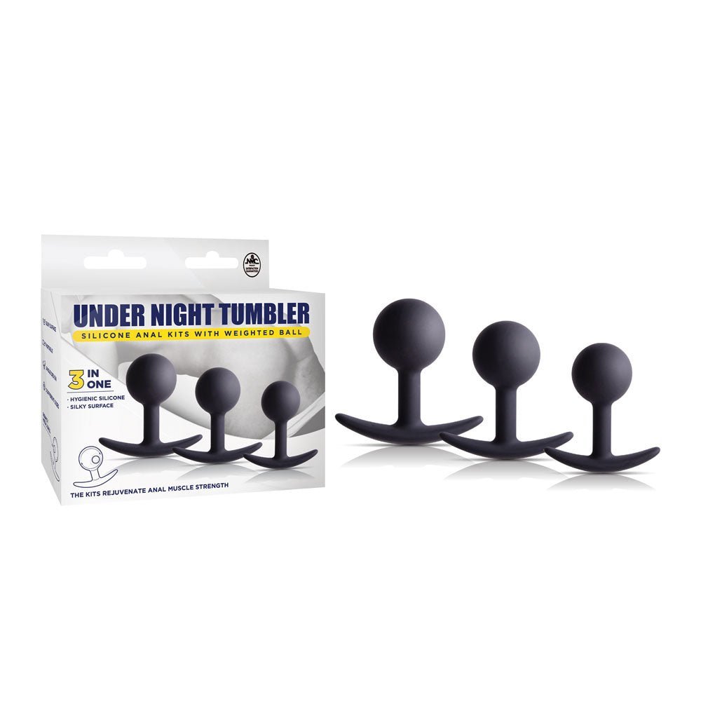 Under Night Tumbler - Black Butt Plugs with Weighted Balls - Set of 3 Sizes – Sex toys NZ by Naughtyhut. Discreet delivery nationwide.