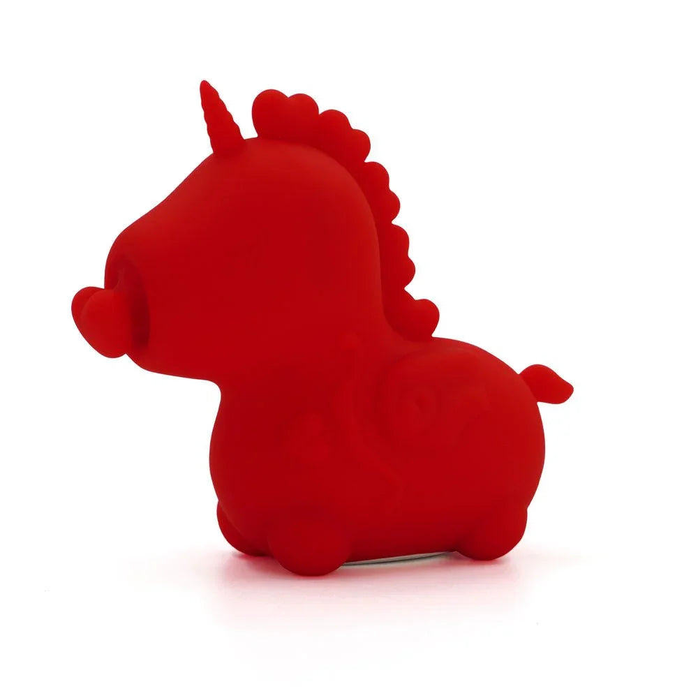 Cupid's Beau red unicorn vibe, side view with heart-shaped nose