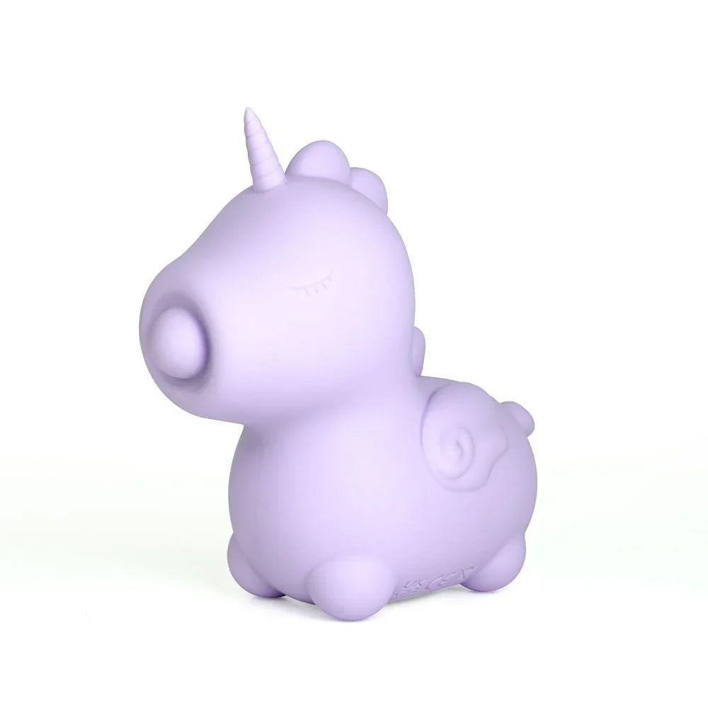 Karma Lilac lilac unicorn vibe, side view with puckered mouth tip