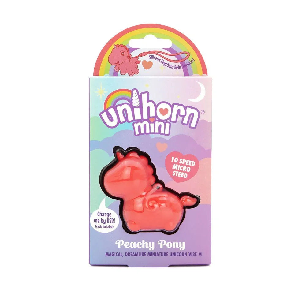 Unihorn Mini Peachy Pony retail box, front with 10 Speed Micro Steed badge