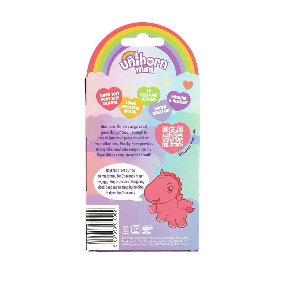 Unihorn Mini Peachy Pony box back listing features and instructions