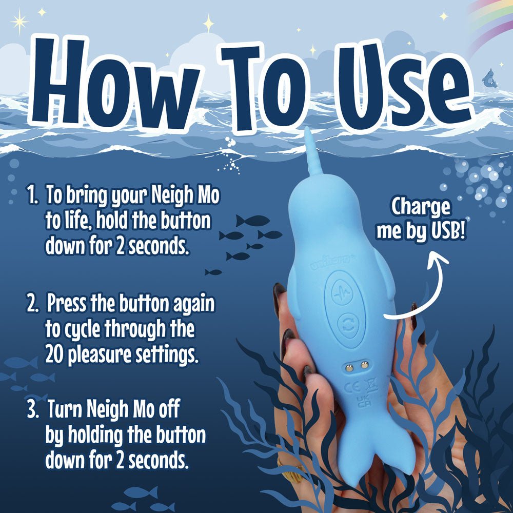 Buy Unihorn of the Sea - Neigh Mo - The Narwhal - Blue USB Rechargeable Dual Motor Stimulator – Naughtyhut NZ sex toys online. Discreet delivery & top brands.
