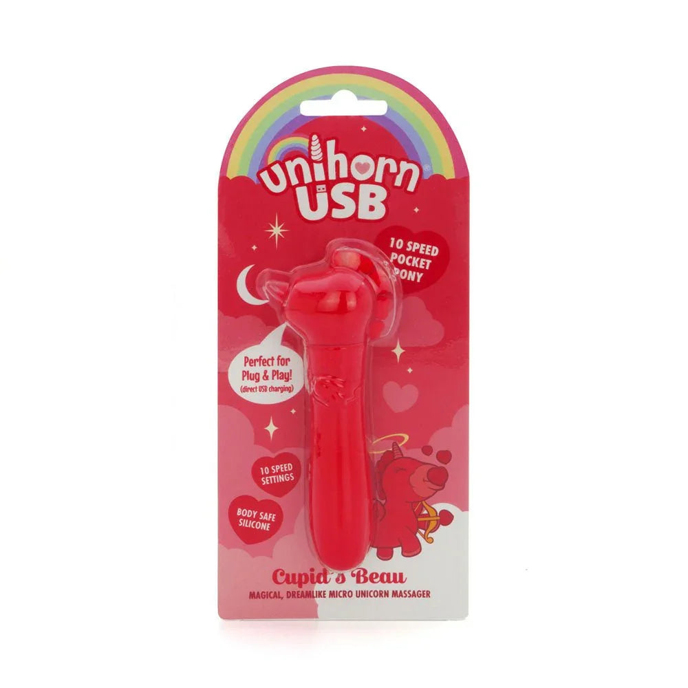 Unihorn Cupid's Beau bullet in Red, bright pocket pony on its pink card