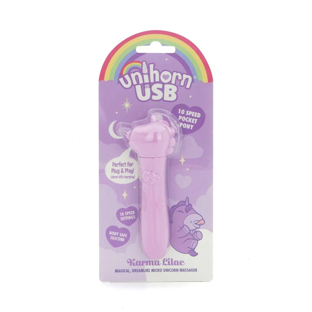 Unihorn Karma Lilac bullet, lavender pocket pony on its purple card