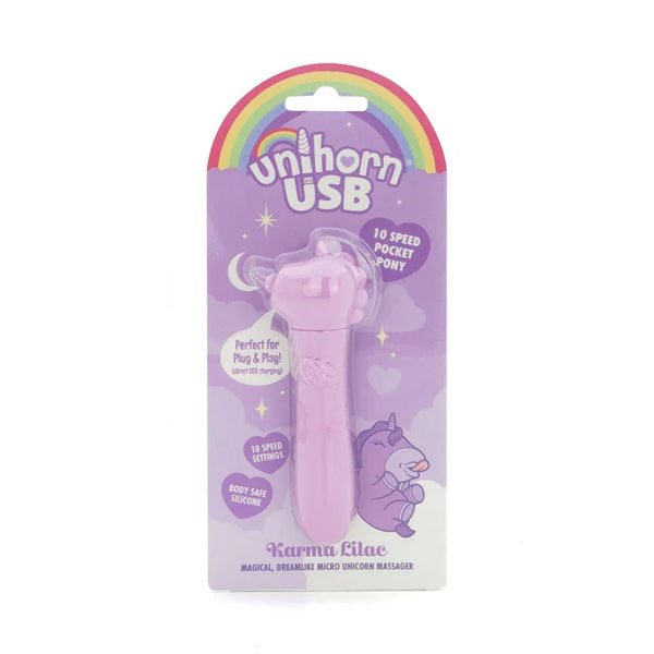 Unihorn Karma Lilac bullet, lavender pocket pony on its purple card