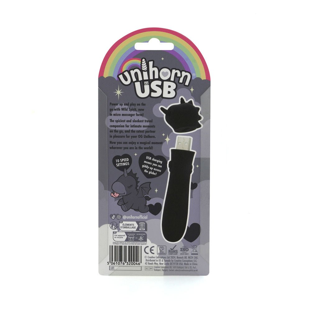 Buy Unihorn - USB Bullet - Wild Spirit - Black USB Rechargeable Vibrating Bullet – Naughtyhut NZ sex toys online. Discreet delivery & top brands.
