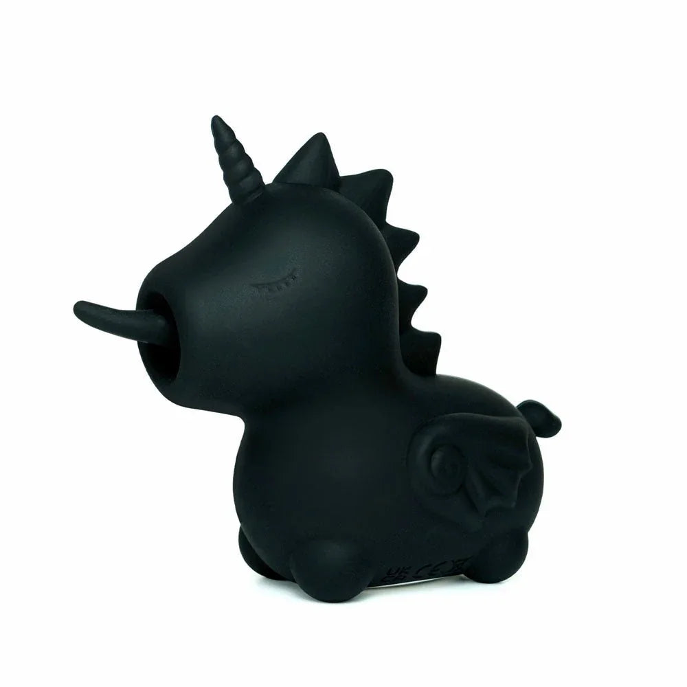 Wild Spirit black unicorn vibe, side view with pointed flicker tongue